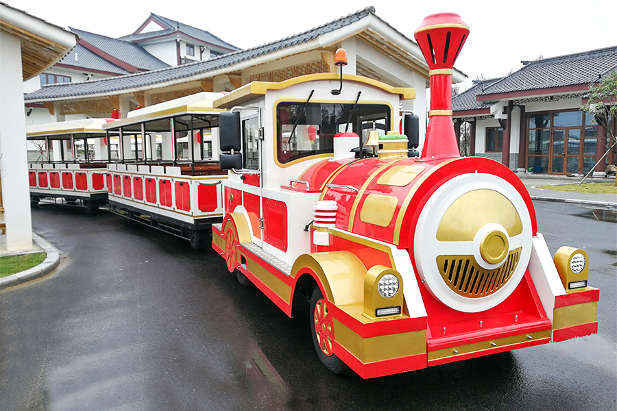 Halbgeschlossener Wagen 28 eleganter großer gleisloser Sightseeing-Zug